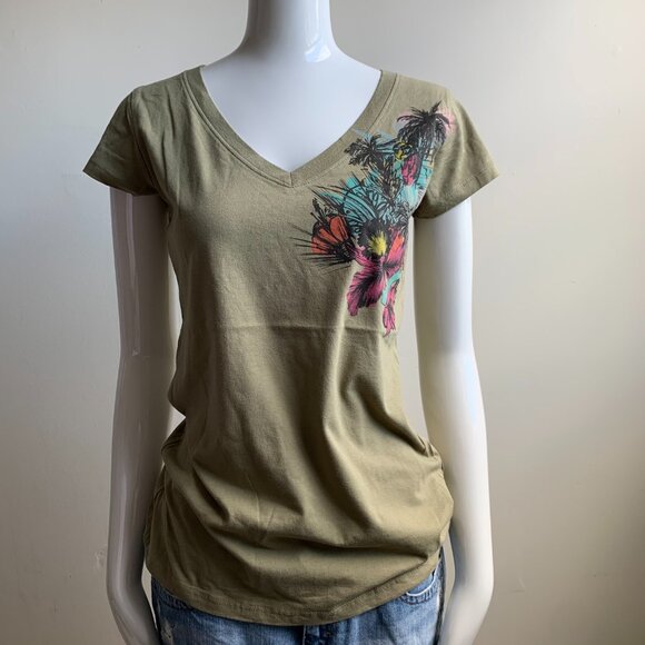 Rip Curl surf olive floral print graphic t-shirt - Picture 2 of 5
